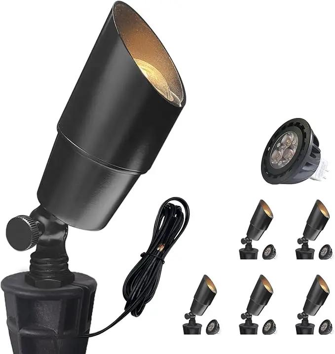 COLOER Brass Low Voltage Landscape Spotlight(Black) 6-Pack with 5W Aluminum Housing MR16 LED Bulb 2700K 450LM CRI85+,12V AC/DC Outdoor Uplighting, Directional Garden Patio Spot Up Light(101B-Black) by GreenHaven Gardens