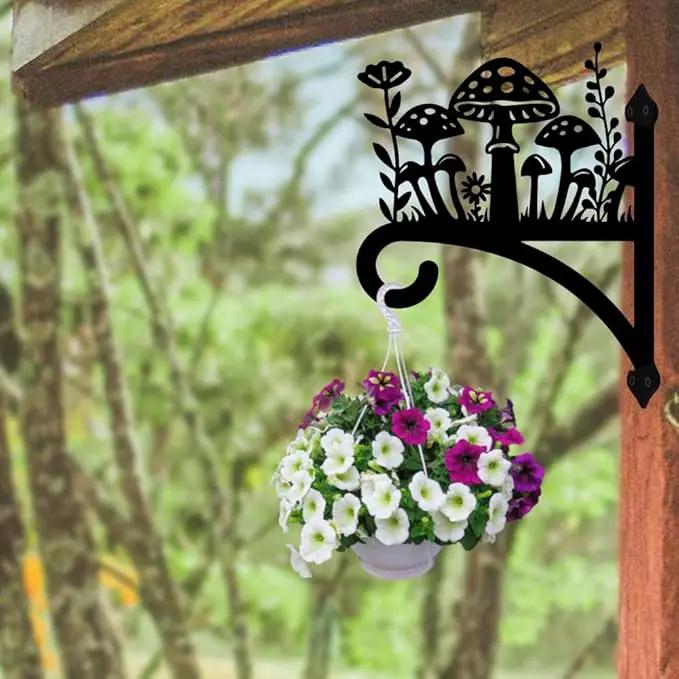 peacoblue Iron Plant Hangers Hook for Outdoor Indoor Hanging Plant Flower Fern Pot Lantern Bird Feeder,12"x15" Weather Resistant Metal Wall Holder for Porch Garden Farmhouse(Mushroom and Wildflower) by GreenHaven Gardens