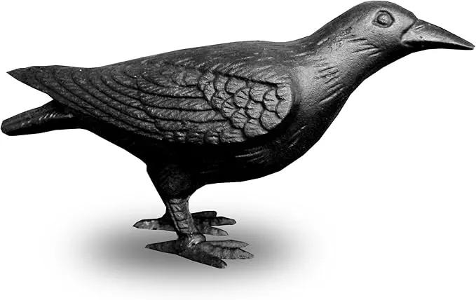 NACH Crow Decor, 4.5 x 11 x 3.5 inch, Cast Iron Black Raven Statue, Raven Decor for Outside - Head Up Crow Statue by GreenHaven Gardens