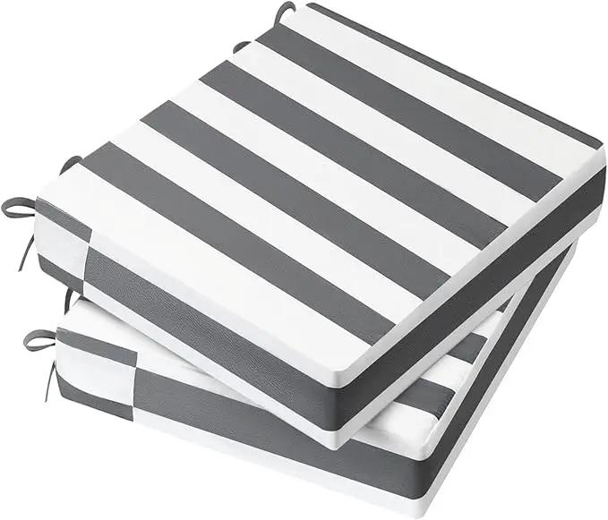 AAAAAcessories Outdoor Seat Cushions for Chairs, Waterproof, Fade-Resistant Patio Furniture Replacement Cushions, 20" x 18" x 3", Set of 2, Gray Cabana Stripe by GreenHaven Gardens