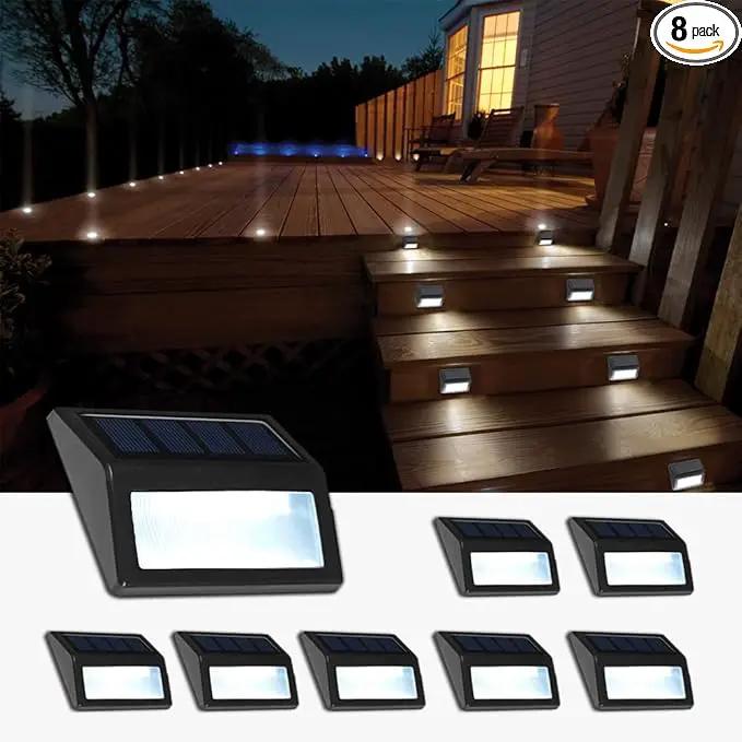 Solar Lights Outdoor, Waterproof Solar Powered Deck Step Lights for Patio Garden Backyard Garage Driveway Pathway Outside Wall Lighting (Cool White/8 Pack) by GreenHaven Gardens