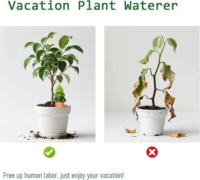 4 Pack Terracotta Christmas Tree Automatic Plant Watering Devices,Household self Watering Planter Insert, Watering Spikes for Indoor Plants,Holiday Potted Plant Continuous Moisture Device by GreenHaven Gardens