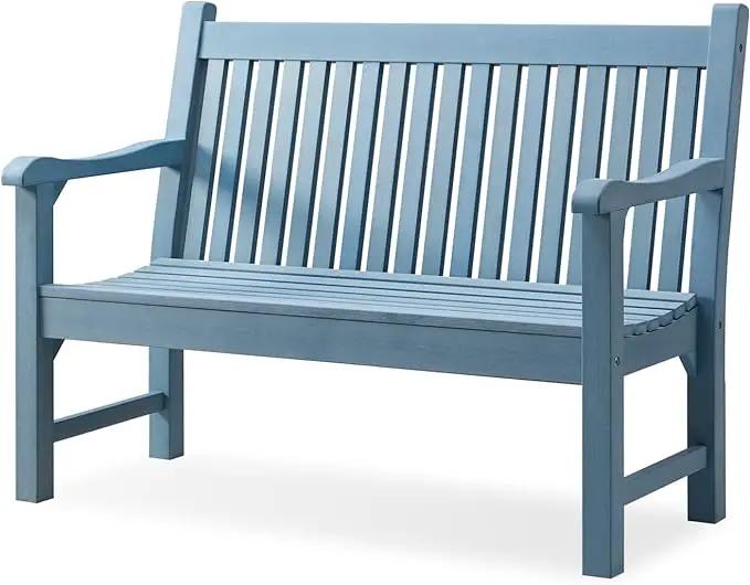 Psilvam Garden Bench, 2-Person Poly Lumber Patio Bench, All-Weather Outdoor Bench That Never Rot and Fade, Memorial Bench, Suit for Garden, Porch and Park(Blue) by GreenHaven Gardens