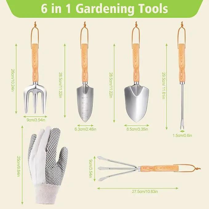 Garden Tools 5-Pieces, Heavy Duty Gardening Hand Tools with Wooden Handle, Canvas Gloves, Stainless Steel Material, Rust-Proof Garden Tool Set, Ideal Gardening Gifts for Women by GreenHaven Gardens