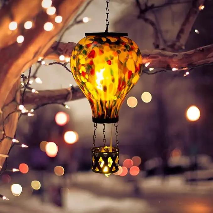 Starsoul Hot Air Balloon Solar Lantern Glass Outdoor Hot Air Balloon Solar Flickering Flame Light Waterproof Hanging Lantern for Garden Yard Patio Decorations by GreenHaven Gardens