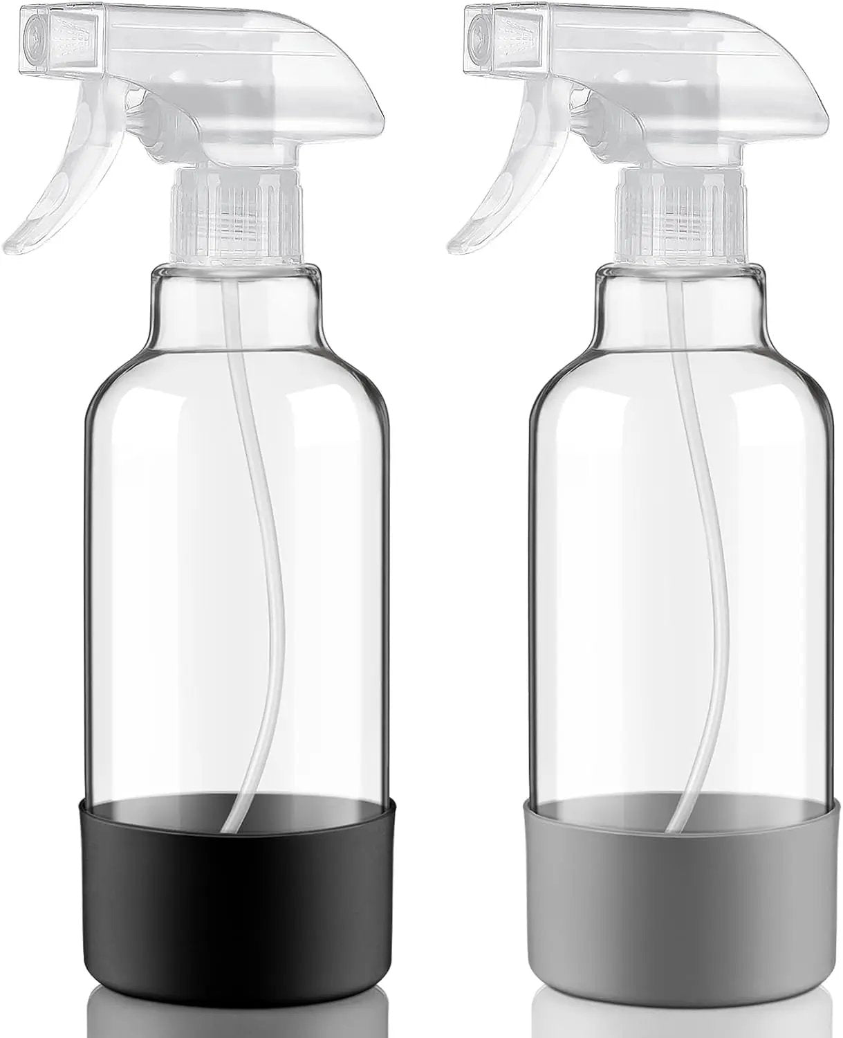 Glass Spray Bottles with Silicone Sleeve 16.9oz 2 Pack Empty Spray Bottle for Hair Mist/Stream Spraying for Cleaning Solutions, Plants, Essential Oils (clear-grey&black) by GreenHaven Gardens