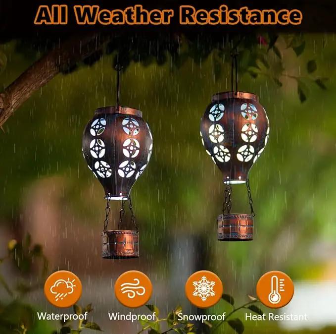 Hot Air Balloon Solar Lantern for Garden Decor,2 Pack Matal Hanging Lantern,Outdoor Metal LED Solar Lights for Yard Patriotic Trees Decor by GreenHaven Gardens