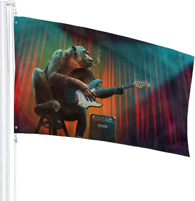 Monkey Music Gorilla Playing Guitar Flag 3x5 Ft Outdoor Decoration Banner House Flags Yard Farmhouse Garden Indoor Sign by GreenHaven Gardens