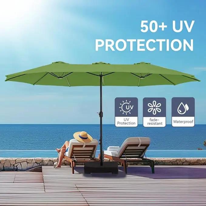 GREEN PARTY 15 ft Rectangle Patio Umbrella with Base Included, Double-Sided Table Umbrella with Crank, Large Outdoor Umbrellas for Patio Poolside Garden Backyard, Lime Green by GreenHaven Gardens