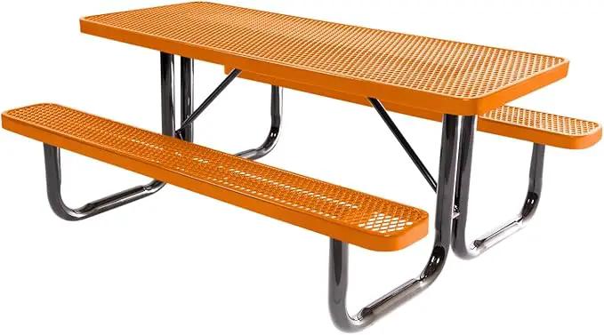 Coated Outdoor Furniture Heavy-Duty Portable Outdoor Picnic Table, Thermoplastic Coated Expanded Metal Commercial-Grade Patio Dining Furniture Made in America (6ft Rectangular, Orange) by GreenHaven Gardens