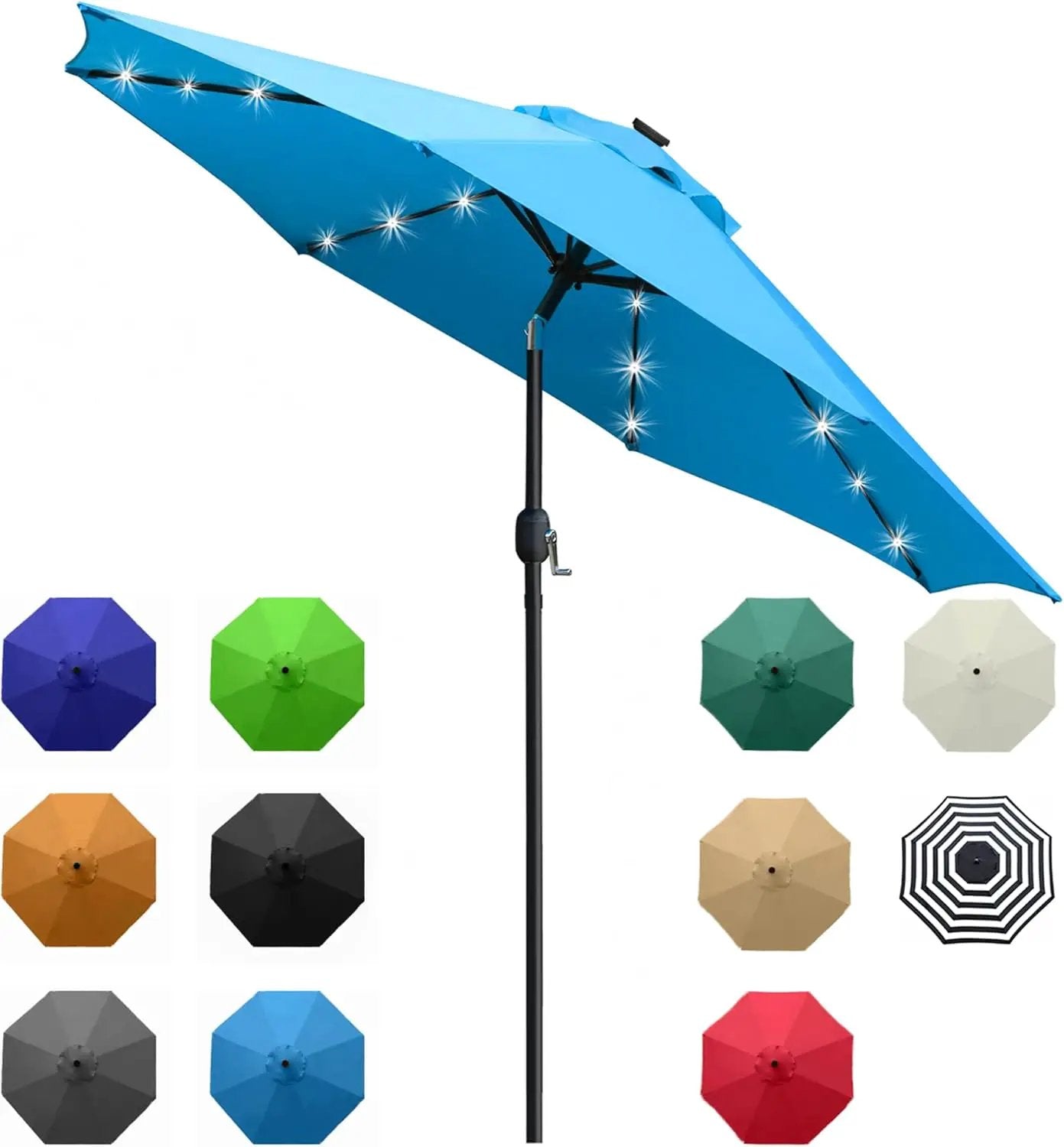 Sunnyglade 9' Solar LED Lighted Umbrella with 8 Ribs Adjustment and Crank Lift System for Patio(Blue) by GreenHaven Gardens