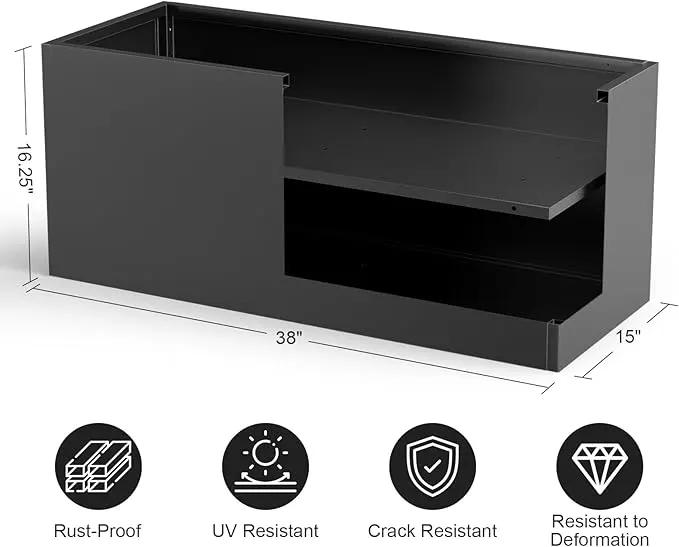 Long Metal Cube Planter for Outdoor Plants 15" W x 38" L x 16.25" H, Heavy Duty Steel Rectangular Planter Box with Removable Insert Shelf, Modern Décor for Outside, Indoor, Garden (Black) by GreenHaven Gardens