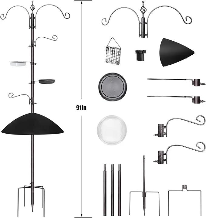 Bird Feeder,91in 4 Hook Bird Feeder Pole with Squirrel Baffle,Bath and Mesh Tray,Steel Multi-Feeder Kit Stand for Attracting Wild Birds, Easy Assembly for Courtyards (Weld, Black 91IN) by GreenHaven Gardens
