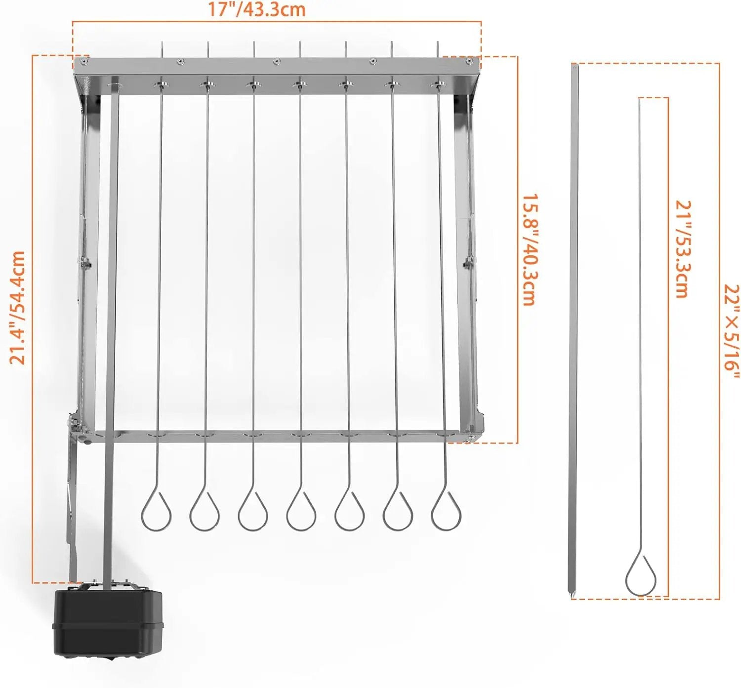 only fire Stainless Steel Electric Skewer Turner, Rotated Grilling Rack Shish Kabob Set with 7 Skewers and Dual-Purpose Rotisserie Motor by GreenHaven Gardens