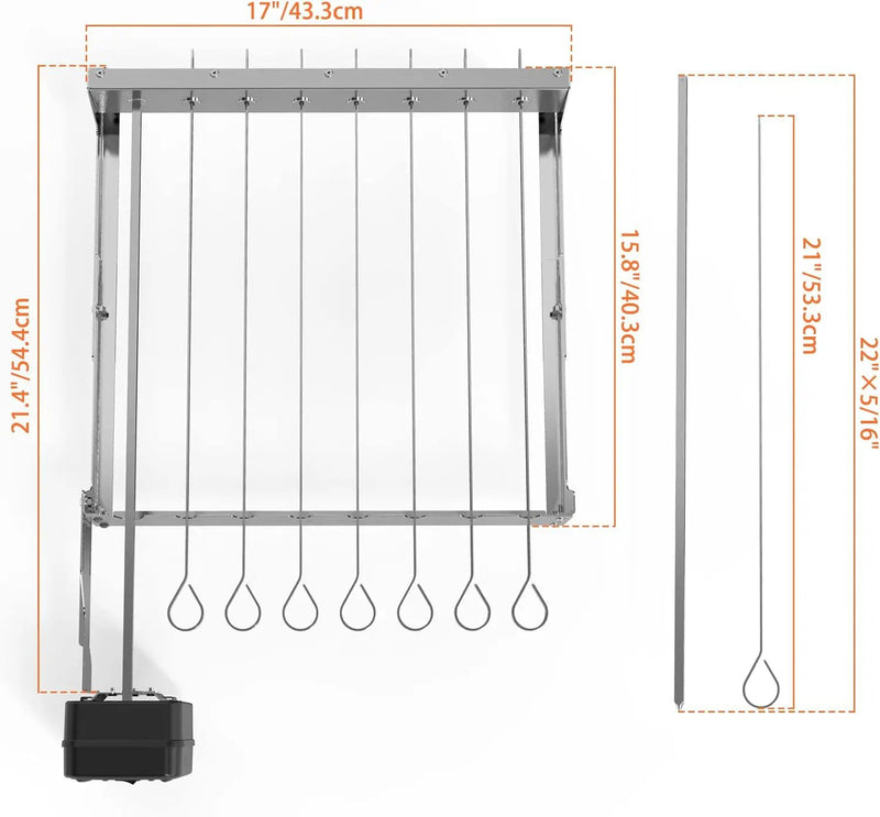 only fire Stainless Steel Electric Skewer Turner, Rotated Grilling Rack Shish Kabob Set with 7 Skewers and Dual-Purpose Rotisserie Motor by GreenHaven Gardens