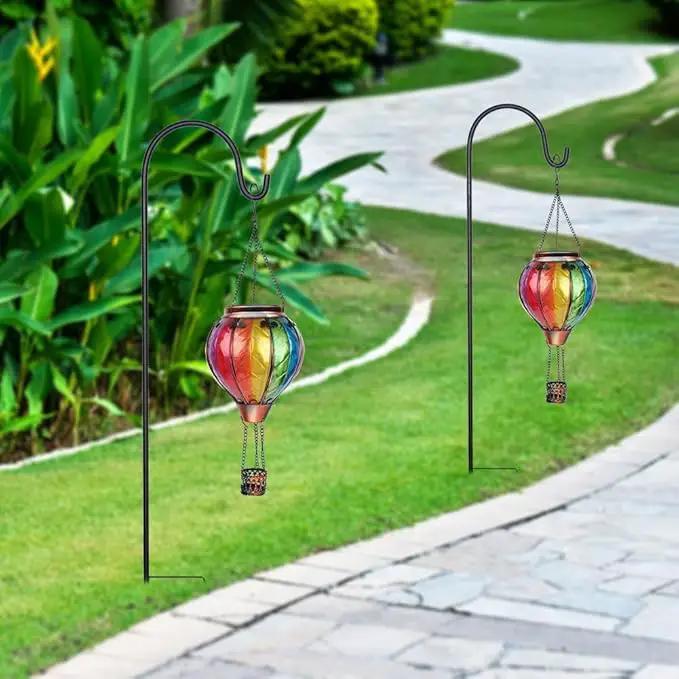 2PCS Solar Hot Air Balloon Lanterns with Flame with Shepherd's Hooks, Glass Hanging Flickering Lights Outdoor Waterproof for Garden Tree Yard Patio Mother's Day Gift, 18" H Colorful by GreenHaven Gardens