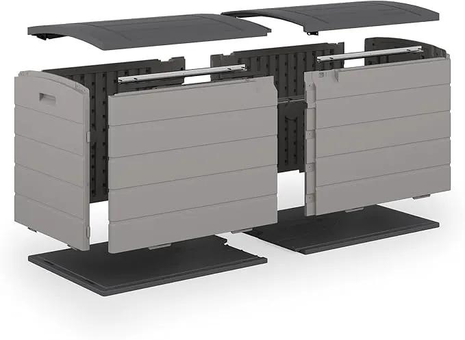 Suncast 120-Gal. All-Weather Patio Deck Box with Pad-Lockable Split Top Lid, Extra-Large Outdoor Storage Unit for Patio Furniture and Grill Tools, Made in the USA by GreenHaven Gardens