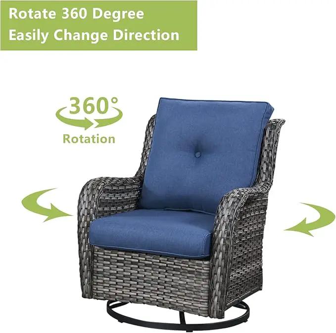 Outdoor Wicker Patio Furniture Set - 6 Piece Rattan Patio Conversation Set with 2 Rocking Swivel Chairs,2 Ottomans,1 Sofa and 1 Coffee Table for Porch Deck Backyard Garden(Mixed Grey/Blue) by GreenHaven Gardens