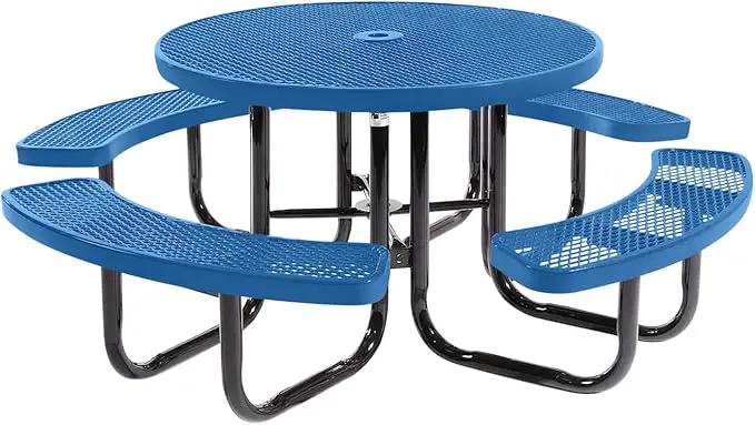 Coated Outdoor Furniture Heavy-Duty Portable Outdoor Picnic Table with Umbrella Hole, Expanded Metal Commercial-Grade Patio Dining Furniture Made in America (46" Round Top, Textured Light Blue) by GreenHaven Gardens