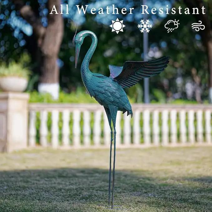 44'' Blue Heron Garden Statue, Large Crane Outdoor Statue, Crane Metal Yard Art for Outside Backyard, Pond, Patio, Lawn Decor by GreenHaven Gardens