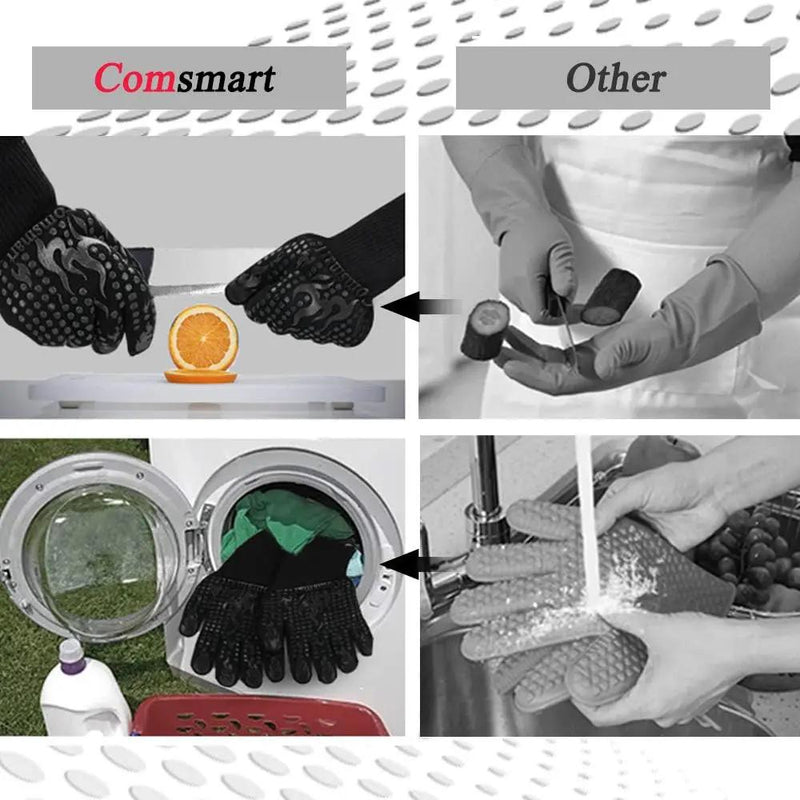 Comsmart BBQ Gloves, 1472F Heat Resistant Silicone Non-Slip Oven Mitts, Long Kitchen Gloves Perfect for Grilling, Cooking, Baking, Cutting by GreenHaven Gardens