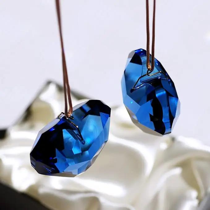 Blue Heart Crystal Suncatcher, 2pc 45mm Hanging Prism for Windows, Outdoor Indoor Decoration, Rainbow Maker Gifts for Mom, Grandma, Friend by GreenHaven Gardens