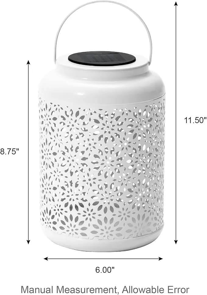 Glitzhome Solar Lantern White Metal Cutout Flower Outdoor Hanging Solar Light with Handle for Garden Patio Yard Outdoor Decor by GreenHaven Gardens