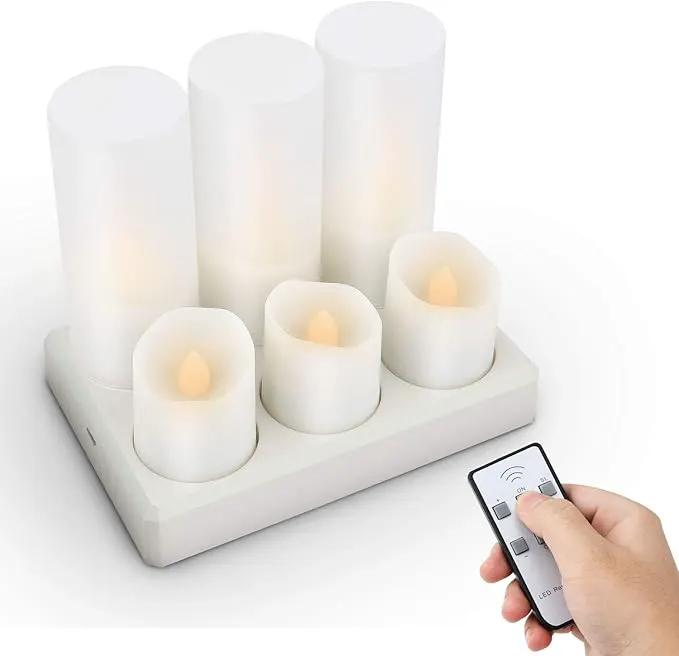 Rechargeable Tea Lights LED Flameless Christmas Candles, Set of 6 Electric Votive Tealights Flickering Candle with Remote Timer and Charging Holder for Home Centerpiece Party Holiday Decorations by GreenHaven Gardens