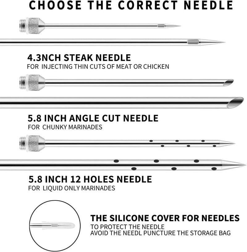 JY COOKMENT Meat Injector Syringe - Flavor Injector with 3 Stainless Steel Professional Needles;2pcs Cleaning Brush for BBQ Grill Smoker 2-oz Large Capacity Barrel by GreenHaven Gardens