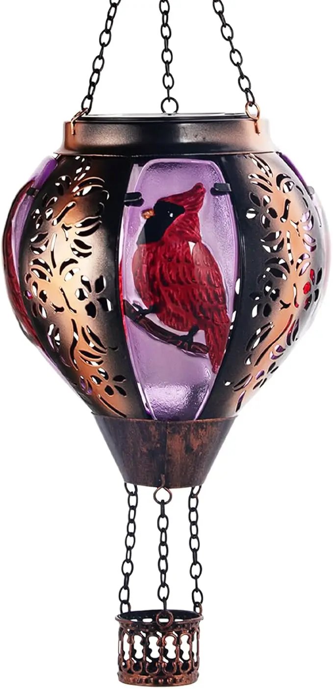 pearlstar Hot Air Balloon Solar Lantern with Flickering Flame Light Outdoor Solar Hanging Lights Waterproof for Garden Yard Farmhouse Patio Pathway Christmas Decoration,Glass&Metel(Cardinal) by GreenHaven Gardens