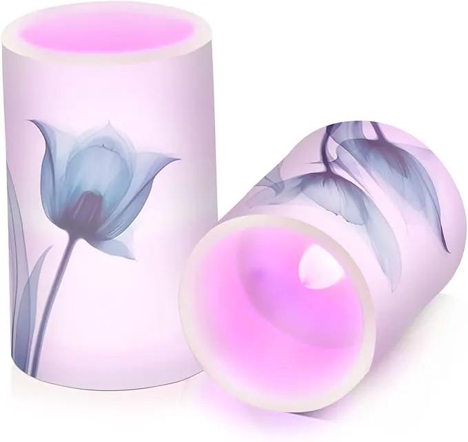 Flickering Flameless Candles, Blue Tulip Flower LED Candles with Remote Timer, Set of 2 Battery Operated Candle for Valentine Wedding Birthday by GreenHaven Gardens