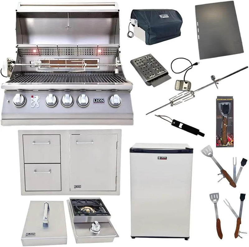 Lion Premium Grills 32-Inch Liquid Propane Grill L75000 with Single Side Burner, Eco Friendly Refrigerator, Door and Drawer Combo with 5 in 1 BBQ Tool Set Best of Backyard Gourmet Package Deal by GreenHaven Gardens