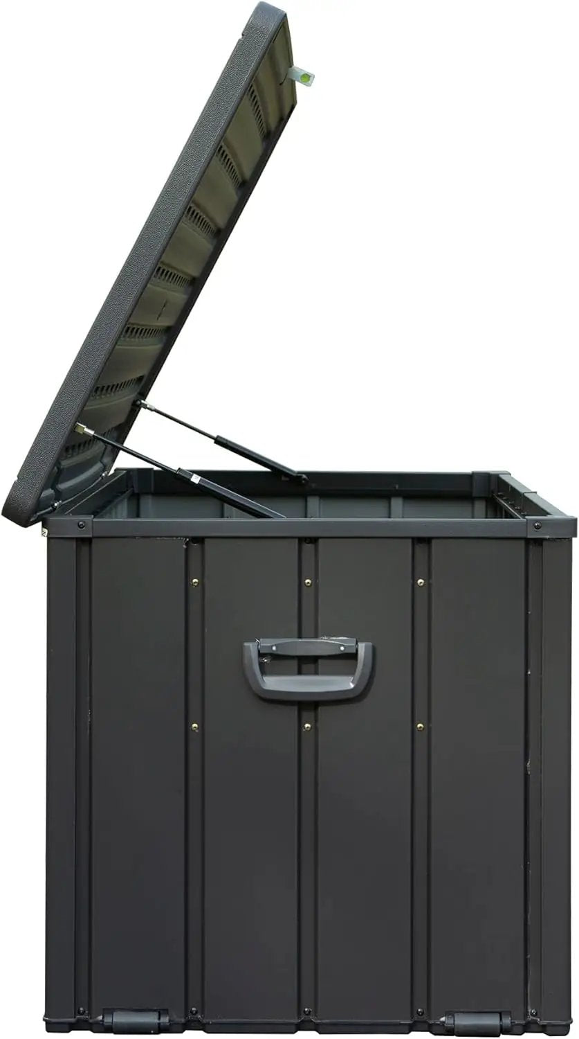 KUIKUI 100 Gallon Deck Box Waterproof, 100 Gallon Outdoor Storage Box, Metal Deck Box Waterproof for Pool Patio Cushions and Sports Pools Equipment, Dark Gray by GreenHaven Gardens