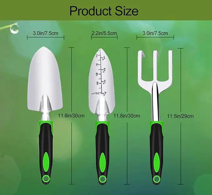 Garden Tool Set, 3 Piece Gardening Tools Includes Garden Trowel, Transplant Trowel and Hand Rake with Non-Slip Ergonomic Handle, Heavy Duty Gardening Kit for Gardening Planting, Gardening Gifts by GreenHaven Gardens