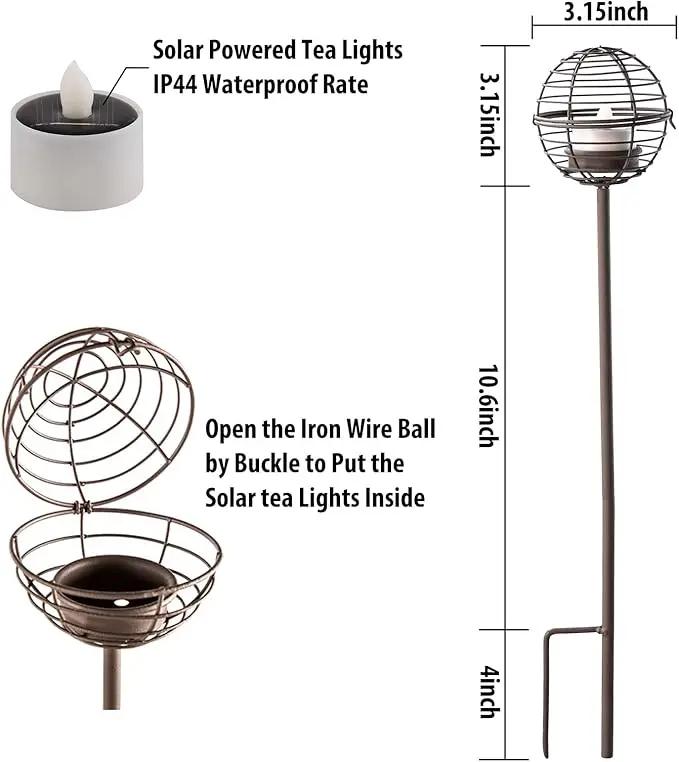Solar Pathway Lights Outdoor, Rust Iron Ball Candle Holder Stake with Flickering Solar Powered Tea Lights, Perfect Decorative Garden Lighting for Yard Lawn Patio Landscape Decor Outside-4Pack by GreenHaven Gardens