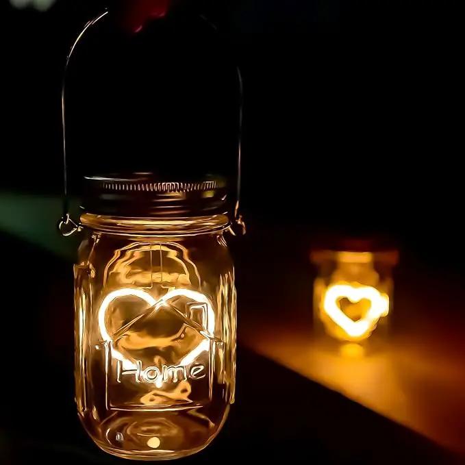 Hanging Solar Mason Jar Lights, 2 Pack Warm Heart Shape Led Lights, Solar Powered Lanterns Outdoor Waterproof, Hangers and Jars Included, Gift for Lover, Home Party Wedding Garden Patio Decor (2) by GreenHaven Gardens
