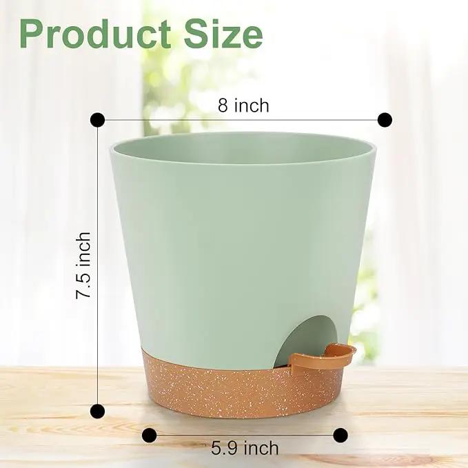 8-Inch Plant Pots, Self-Watering Planters with Drainage Holes & Saucers for Indoor and Outdoor Plants (2-Pack, Green) by GreenHaven Gardens