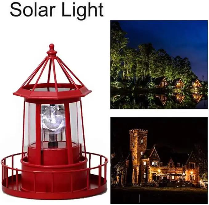 LED Solar Powered Lighthouse, 360 Degree Rotating Lamp Courtyard Decoration Waterproof Garden Smoke Towers Statue Lights for Outdoor Patio Garden Pathway by GreenHaven Gardens