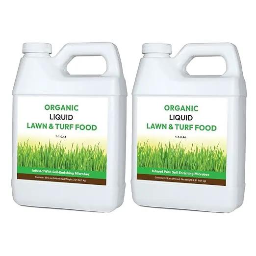 Organic Liquid Lawn & Turf Food - Quickly Rejuvenates Lawn Health and Restores Rich Green Colors to Depleted Grass | Infused with Soil Enriching Microbes (32oz - 2 Pack, Treats Up to 10,000 Sq. Feet) by GreenHaven Gardens