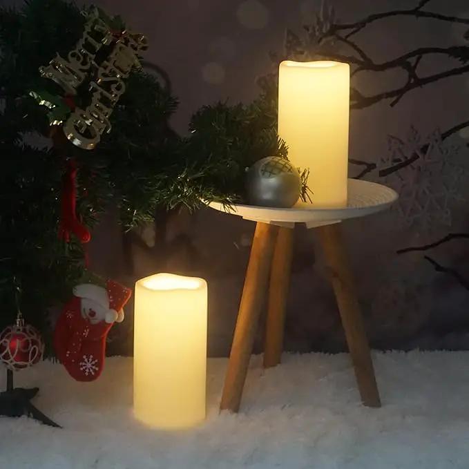 CANDLE CHOICE Waterproof Outdoor Battery Operated Flameless Candles with Timer Large Plastic Resin Bright Flickering Electric LED Pillars Lantern Garden Wedding Christmas Decorations 4”(D)x8”(H) 2 PCS by GreenHaven Gardens