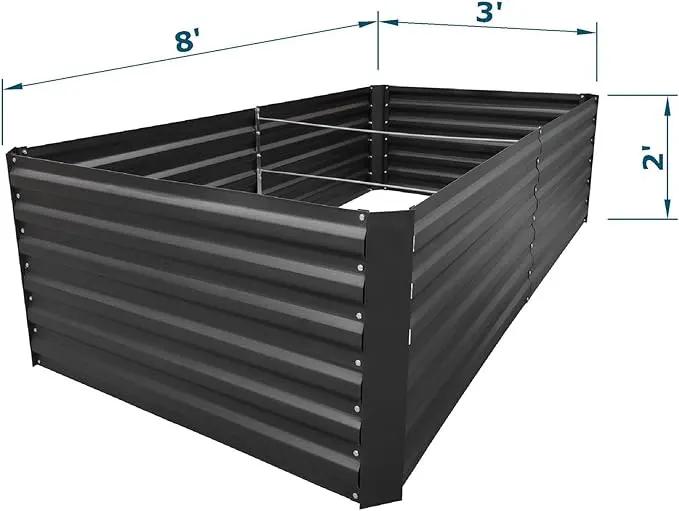 8x3x2FT Metal Raised Garden Bed Kit, Galvanized Outdoor Garden Bed Planter Box for Vegetables, Flowers, Herbs, Succulents and More, Black by GreenHaven Gardens