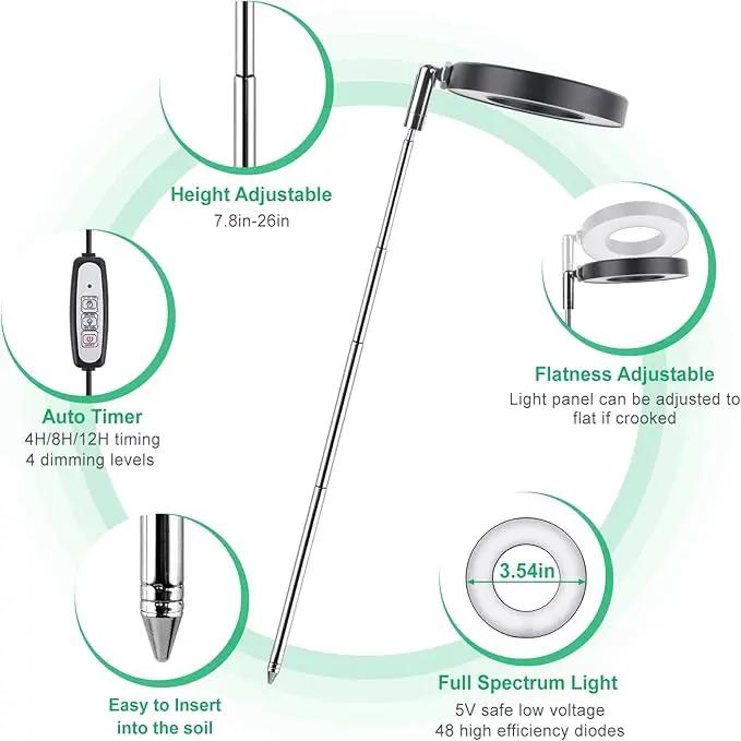 LORDEM Grow Light, Full Spectrum LED Plant Light for Indoor Plants, Height Adjustable Growing Lamp with Auto On/Off Timer, 4 Dimmable Brightness, Ideal for Small Plants, 3 Packs of Black by GreenHaven Gardens