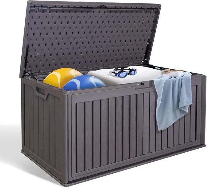 100 Gallon Outdoor Storage Box Waterproof, Resin Deck Box with Dual-Wall for Storing Gardening Tools, Pool Supplies, And More by GreenHaven Gardens