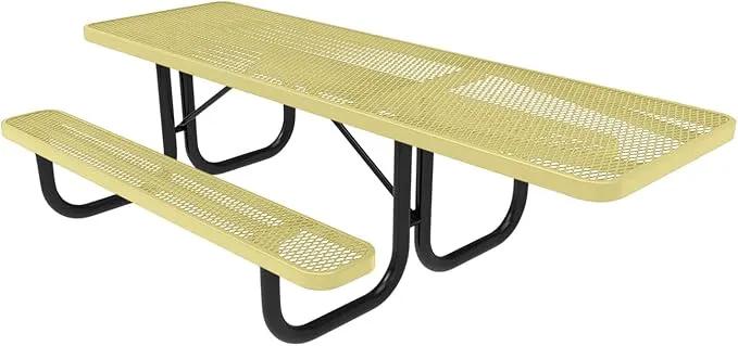 Coated Outdoor Furniture Heavy-Duty Portable ADA-Compliant Outdoor Picnic Table, Expanded Metal Patio Dining Furniture Made in America (8ft Rectangular, One-Side Handicap, Textured Sand) by GreenHaven Gardens