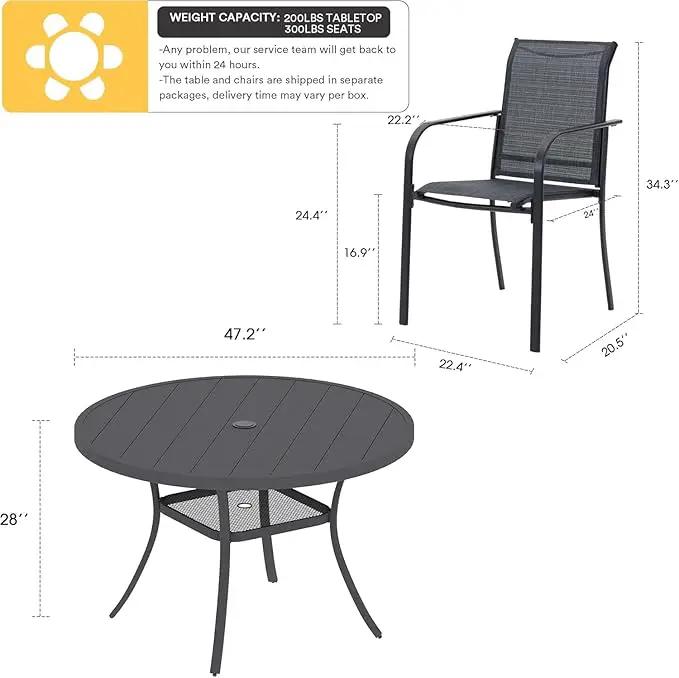 VICLLAX Patio Dining Set for 6, Outdoor Furniture Set Includes 47.2" Round Patio Table and 6 Patio Sling Chairs, Grey Tabletop and Grey Fabric by GreenHaven Gardens