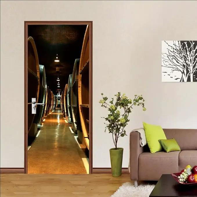 3D Door Stickers Murals Peel and Stick - Wine Cellar - Door Wallpaper Self-Adhesive Door Decals Removable PVC Waterproof Door Poster for Bedroom Living Room Door 35.4" x 78.7" by GreenHaven Gardens