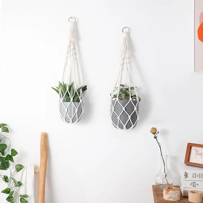 Artilady Macrame Plant Hanger Large Hanging Planter for Indoor Plants Holder White Cotton Rope Hanging Plant Basket Handmade Outdoor Window Boho Plant Wall Decor by GreenHaven Gardens