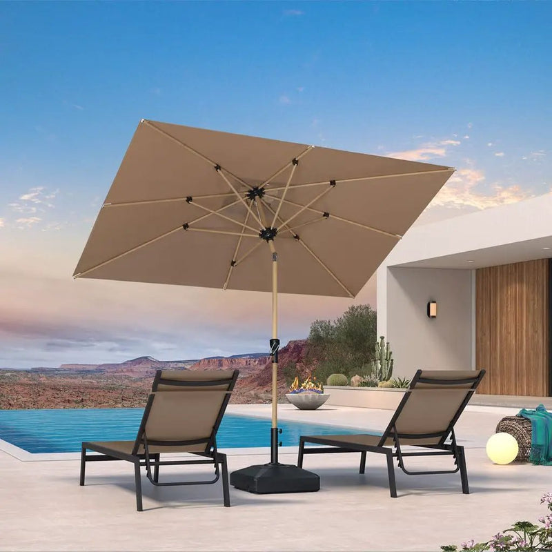PURPLE LEAF 6' x 9' Patio Umbrella with Base Market Umbrella Rectangular Outdoor Umbrella with Push Button Tilt & Crank and 8 Ribs Aluminum Table Umbrella for Pool Backyard Beach, Taupe by GreenHaven Gardens