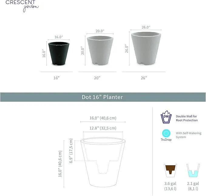 Crescent Garden Dot TruDrop Indoor/Outdoor Planter, Self-Watering Plant Pot, 16 Inches, (Mocha) by GreenHaven Gardens
