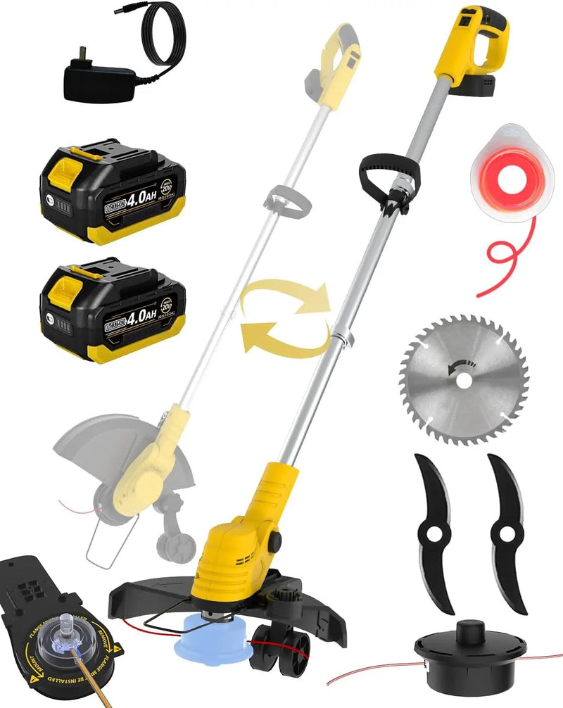 20000 RPM(4.0AhX2) Electric Weed Wacker,Dual-Durable-Line,Metal Blades,Wheel,4-in-1 Battery Powered Weed Eater Cordless+String Trimmer+Edger Lawn Tool+Brush Cutter,Weed Whacker,Weed Trimmer Lawn by GreenHaven Gardens